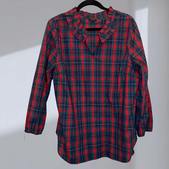 Talbots blouse - Plaid Ruffle-Red/Green/Navy (Women’s L) - Picture 1 of 4